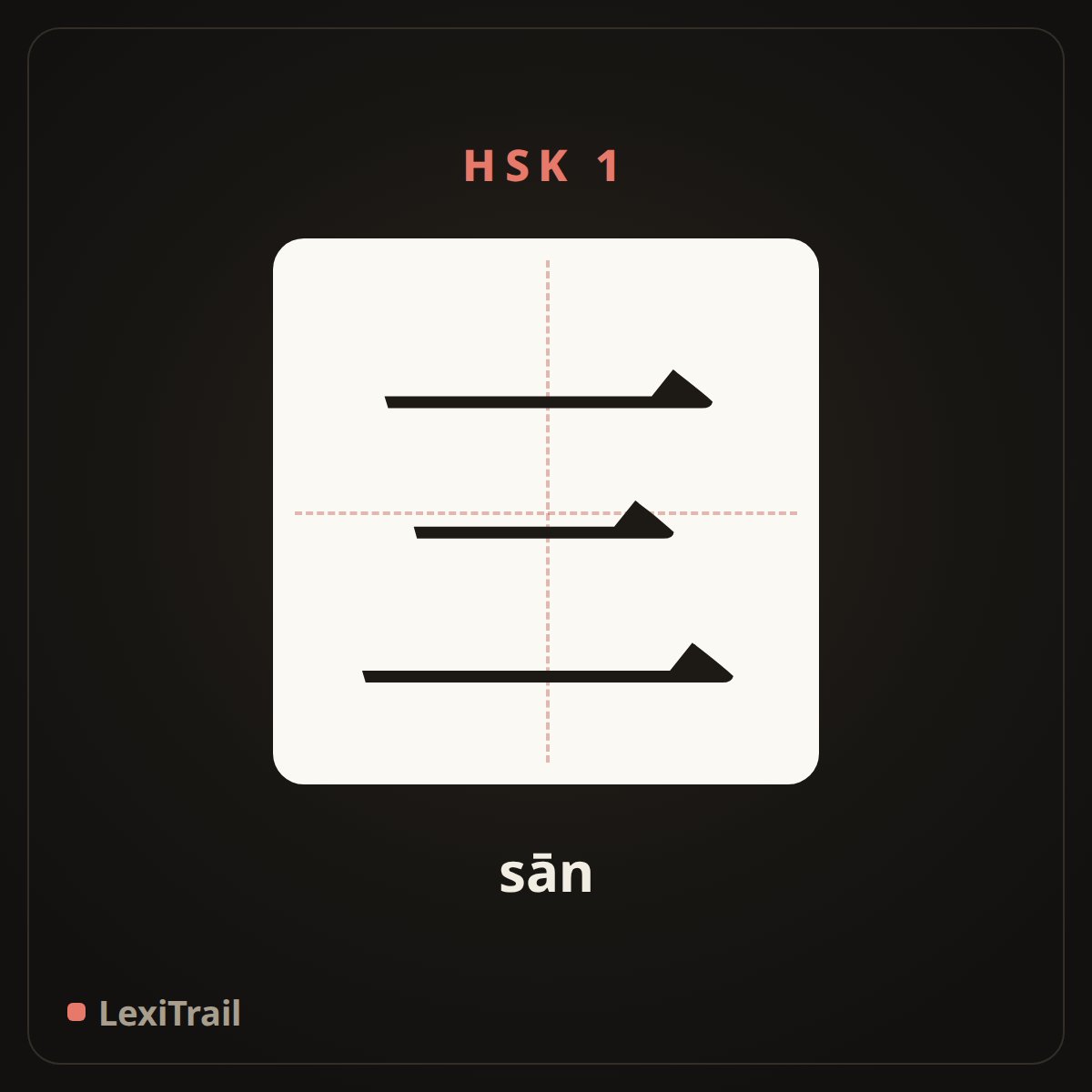 三 — the Chinese character for three (sān), stroke diagram