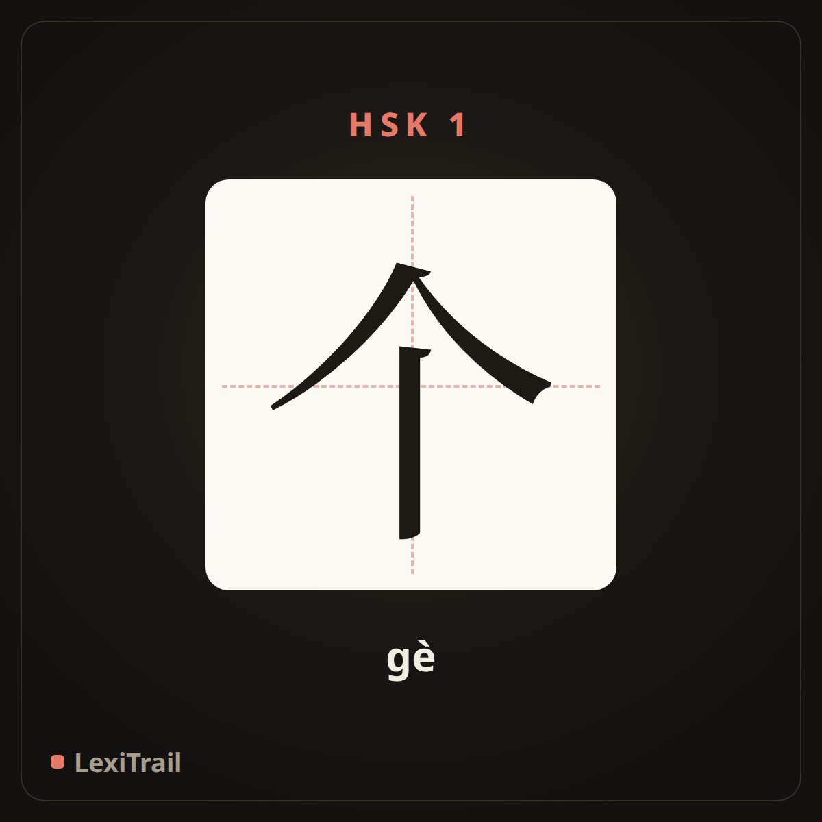 个 — the Chinese character for (for normal objects) (gè), stroke diagram