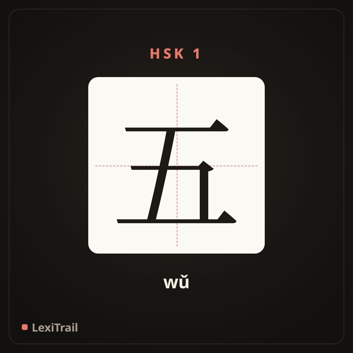 五 — the Chinese character for five (wǔ), stroke diagram