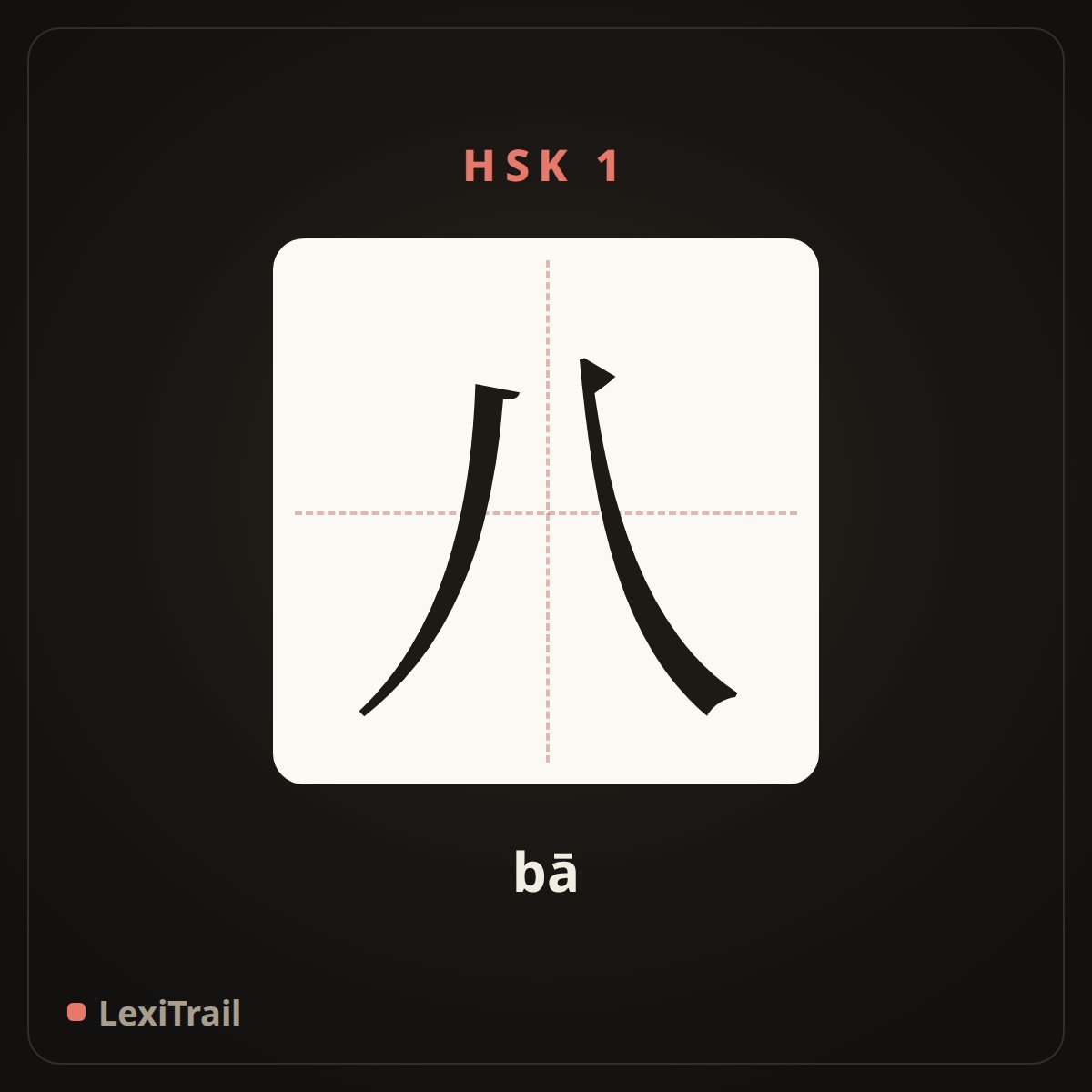 八 — the Chinese character for eight (bā), stroke diagram