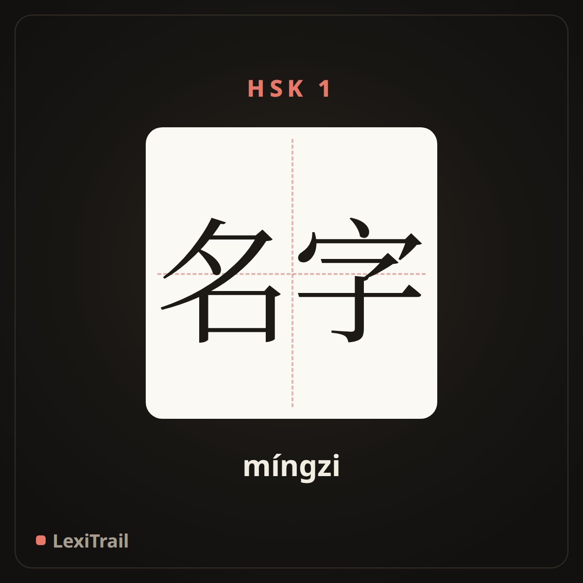 名字 — the Chinese character for name (míngzi), stroke diagram