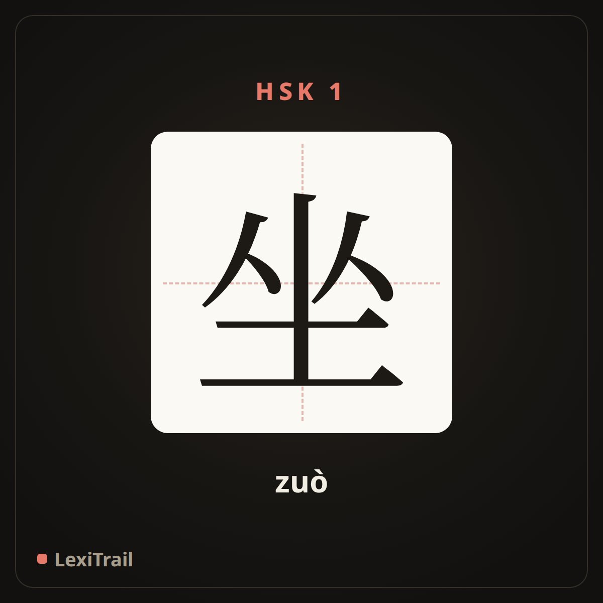 坐 — the Chinese character for sit (zuò), stroke diagram