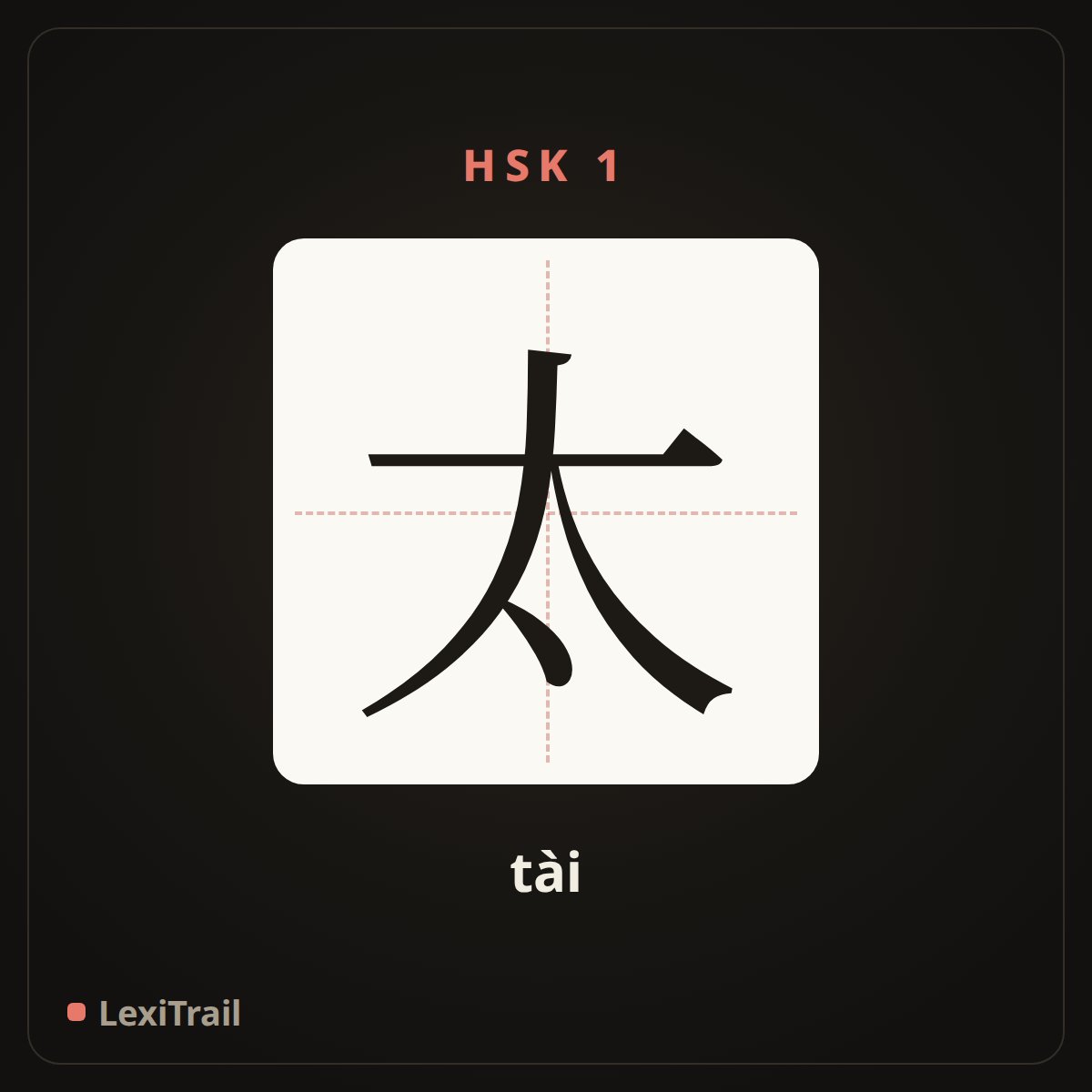 太 — the Chinese character for too (tài), stroke diagram