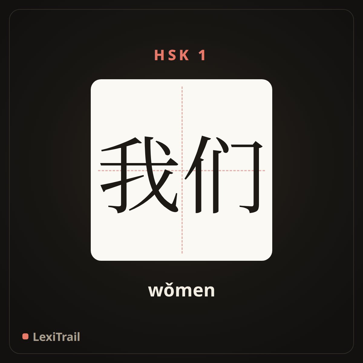 我们 — the Chinese character for we, us (pl.) (wǒmen), stroke diagram
