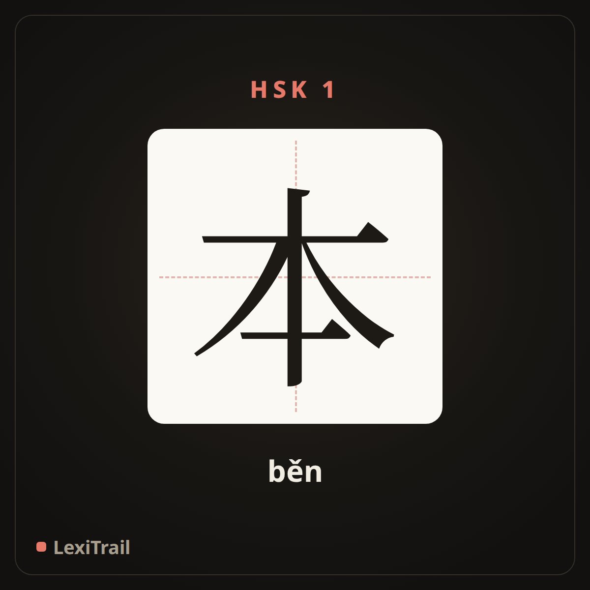 本 — the Chinese character for (for books) (běn), stroke diagram