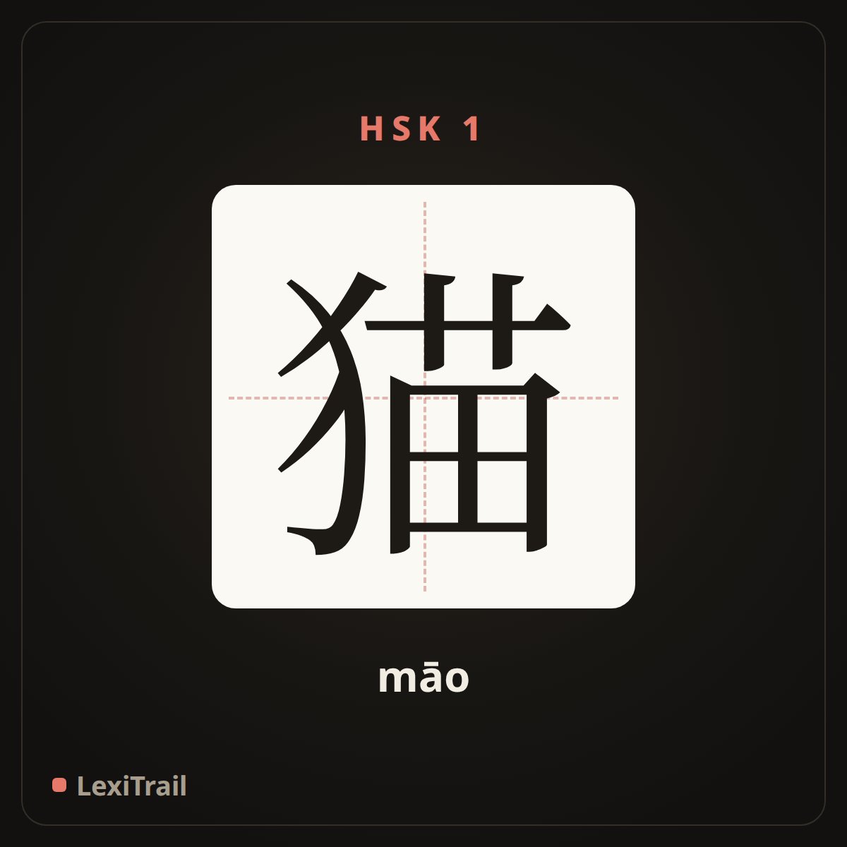 猫 — the Chinese character for cat (māo), stroke diagram