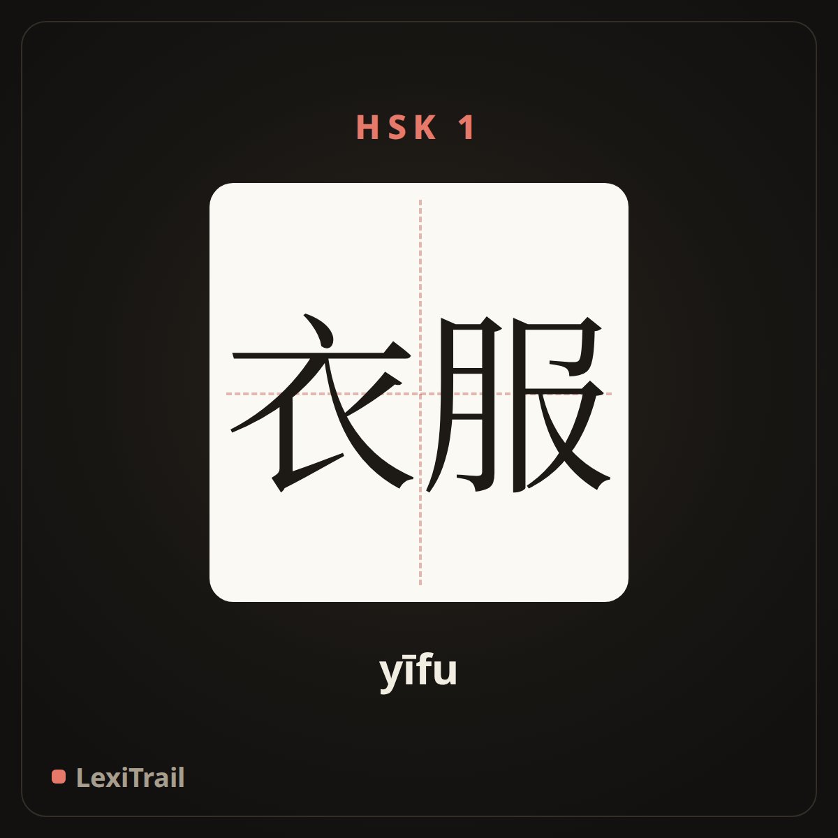 衣服 — the Chinese character for cloth (yīfu), stroke diagram