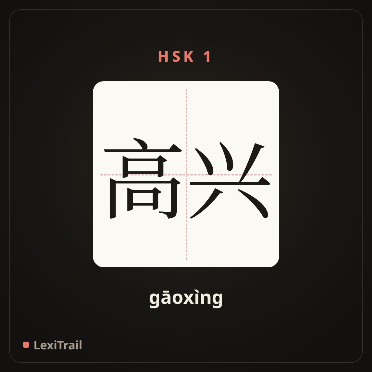 高兴 — the Chinese character for happy (gāoxìng), stroke diagram