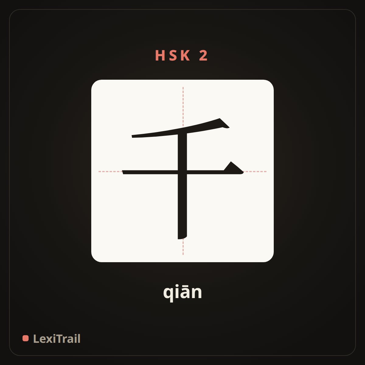 千 — the Chinese character for thousand (qiān), stroke diagram