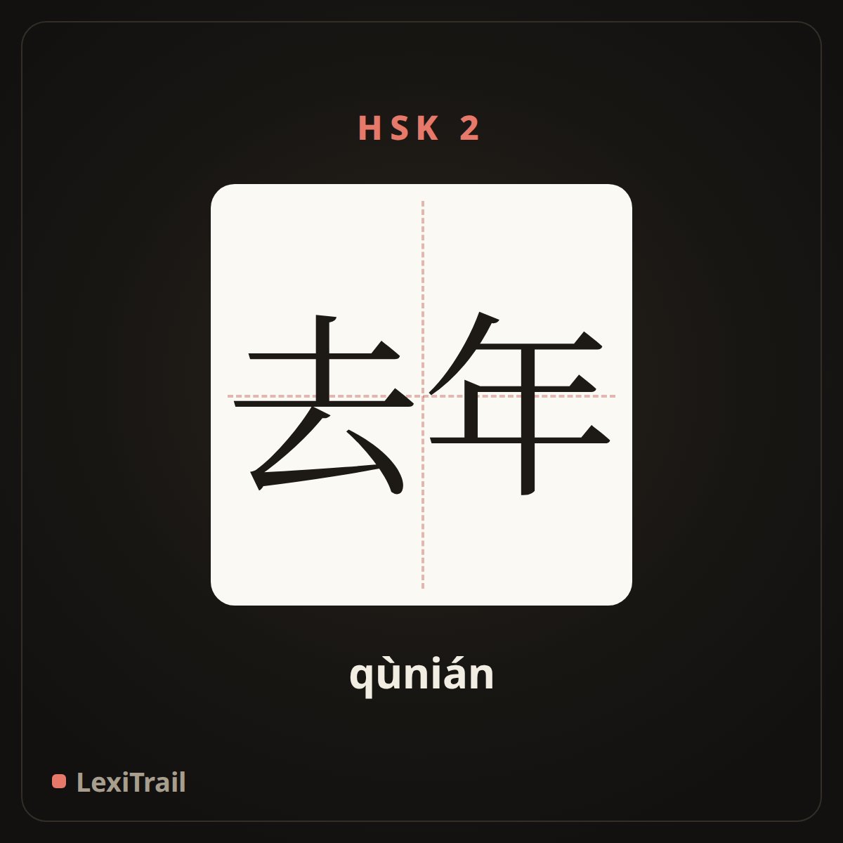 去年 — the Chinese character for last year (qùnián), stroke diagram