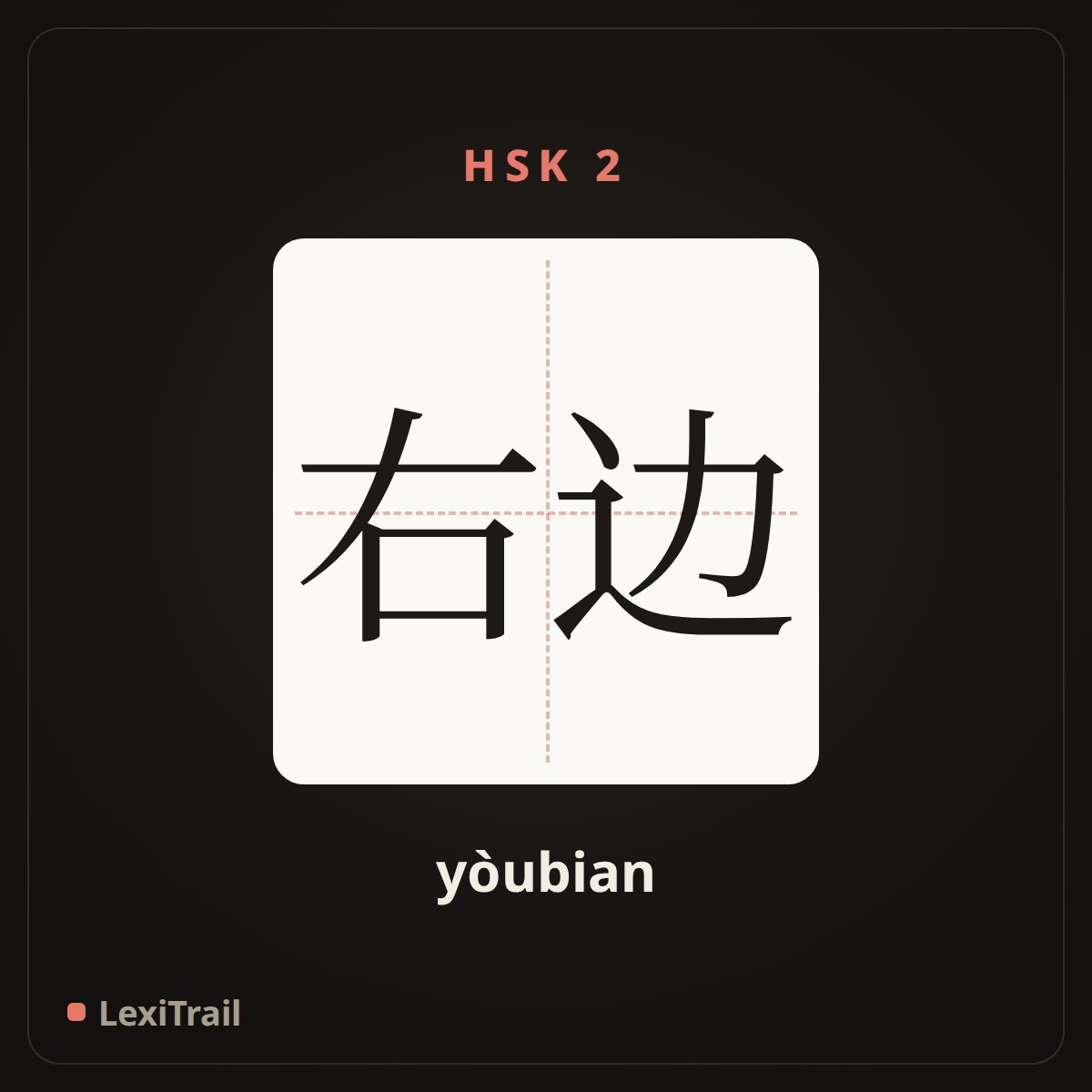 右边 — the Chinese character for right (yòubian), stroke diagram