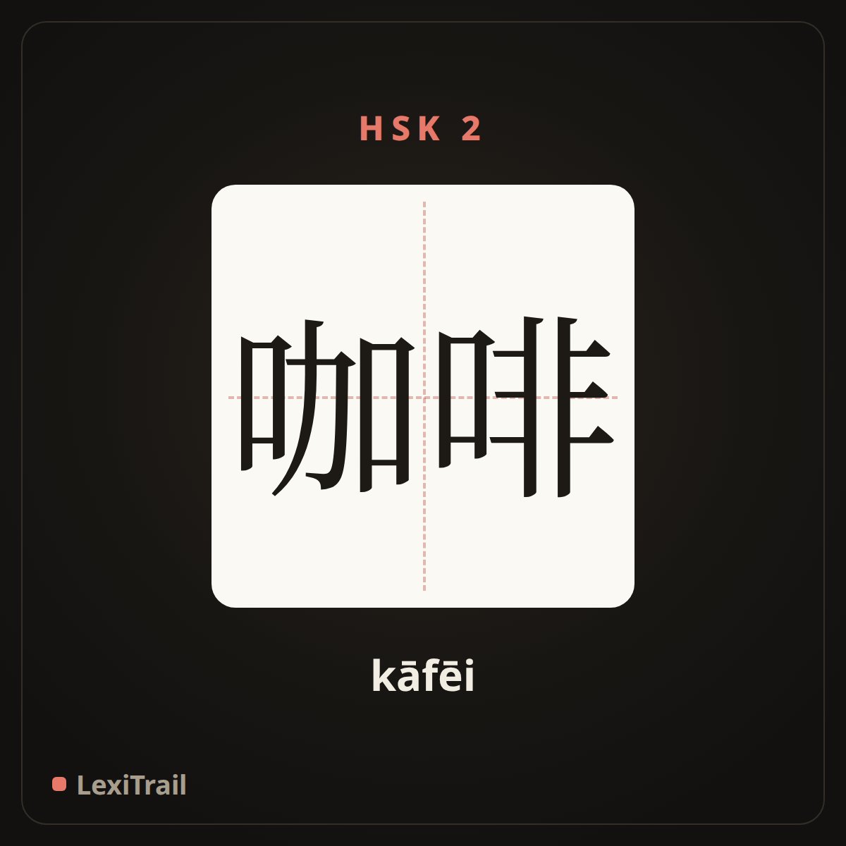 咖啡 — the Chinese character for coffee (kāfēi), stroke diagram