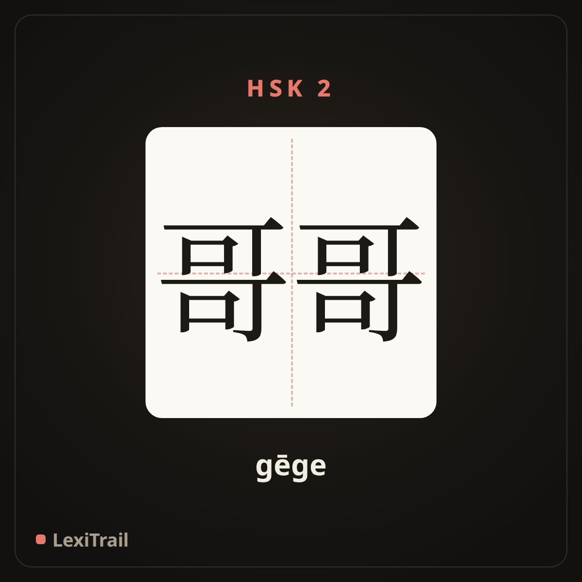 哥哥 — the Chinese character for older brother (gēge), stroke diagram