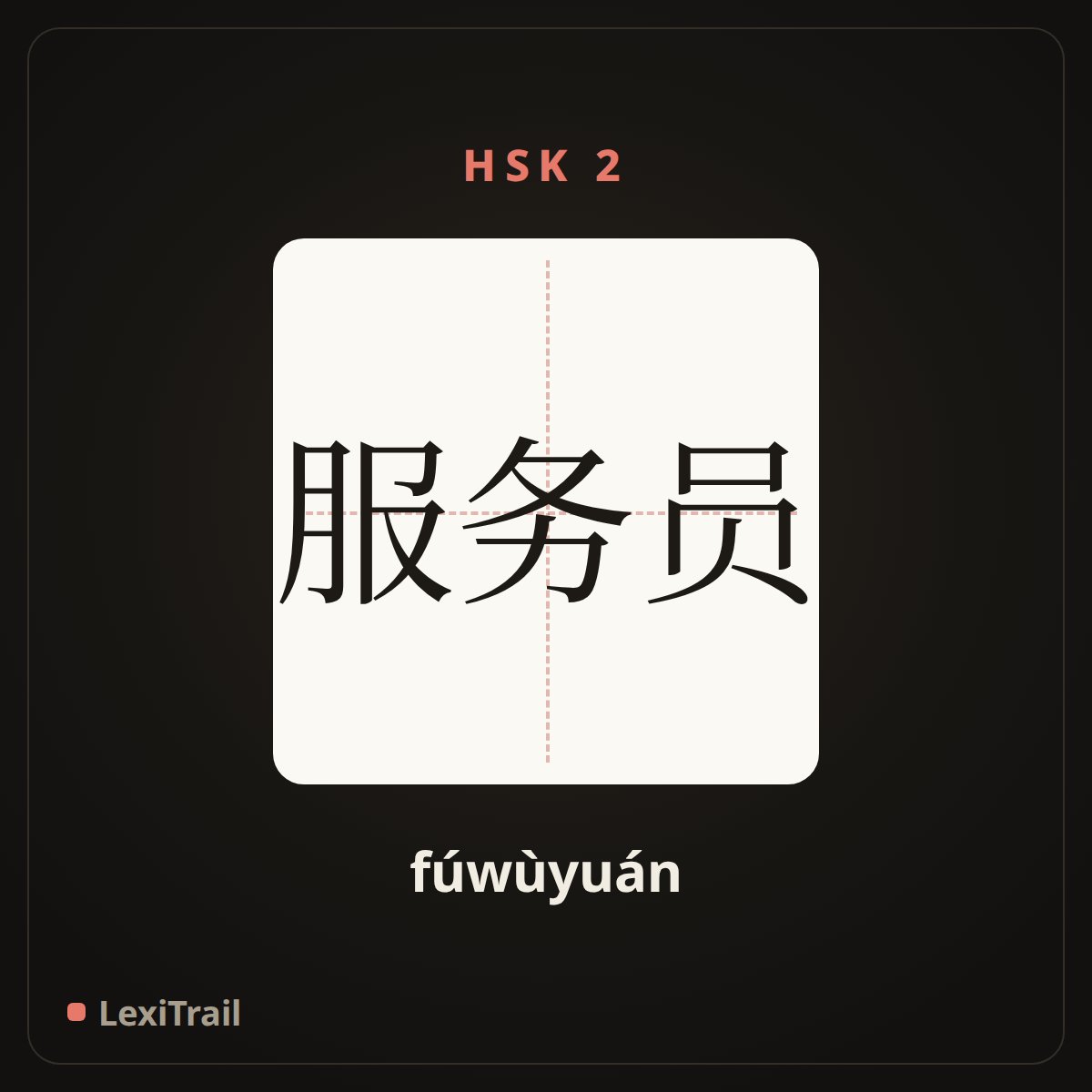 服务员 — the Chinese character for waiter (fúwùyuán), stroke diagram