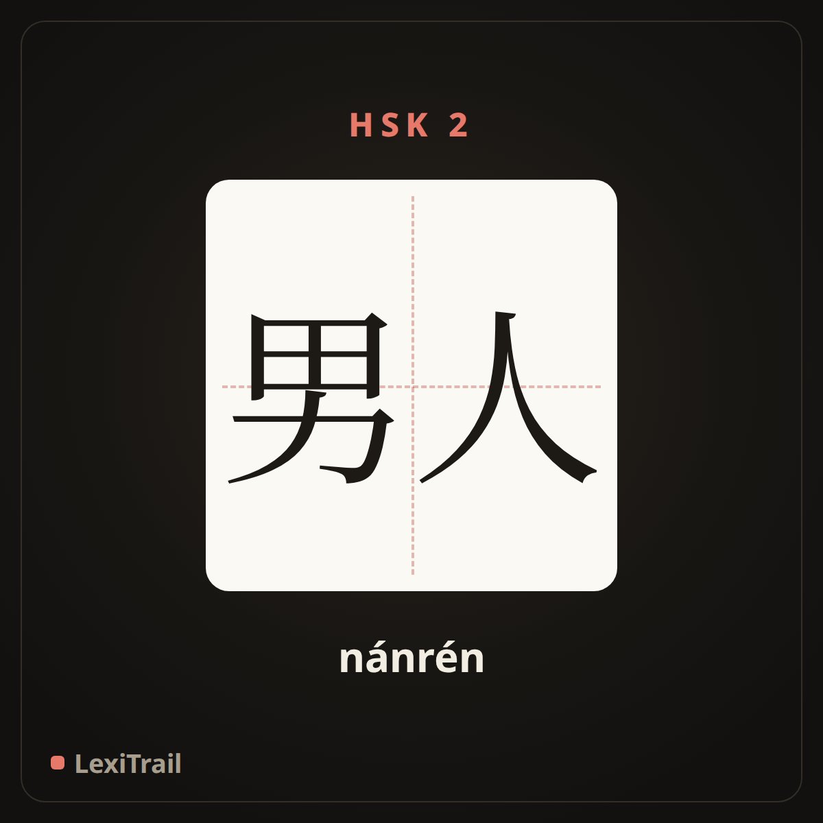 男人 — the Chinese character for man (nánrén), stroke diagram