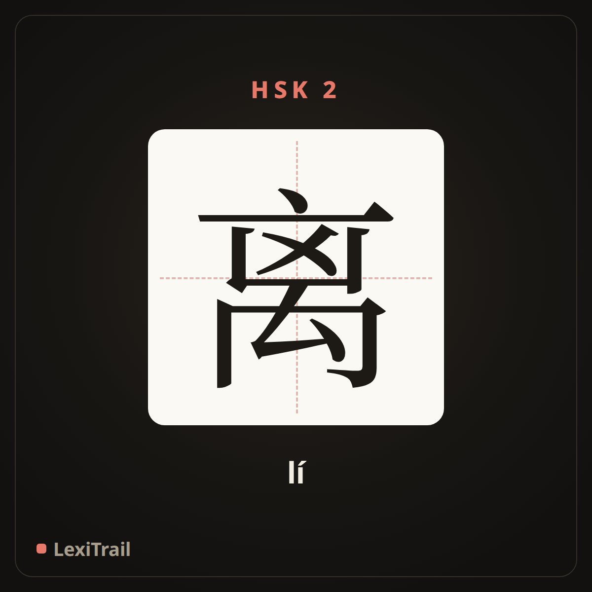 离 — the Chinese character for indicate the distance between two objects (lí), stroke diagram