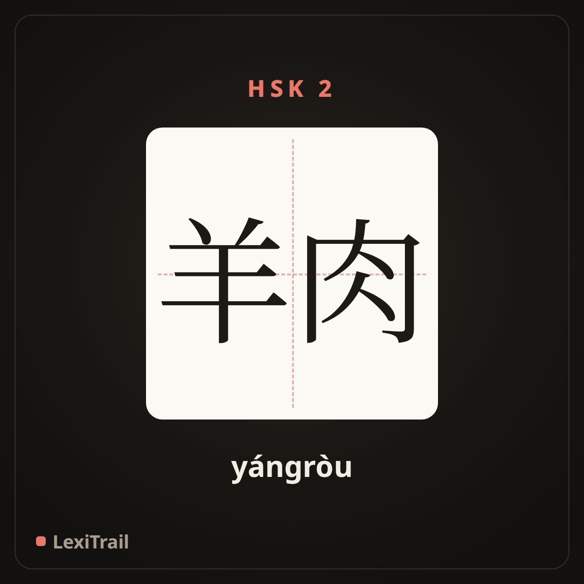 羊肉 — the Chinese character for mutton (yángròu), stroke diagram