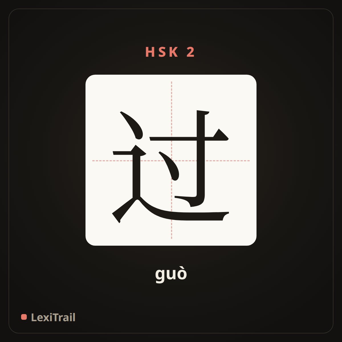 过 — the Chinese character for marks past experience (guò), stroke diagram