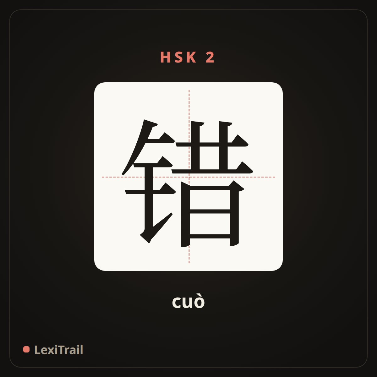错 — the Chinese character for wrong (cuò), stroke diagram