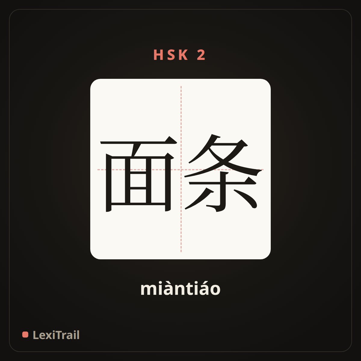 面条 — the Chinese character for noodle (miàntiáo), stroke diagram