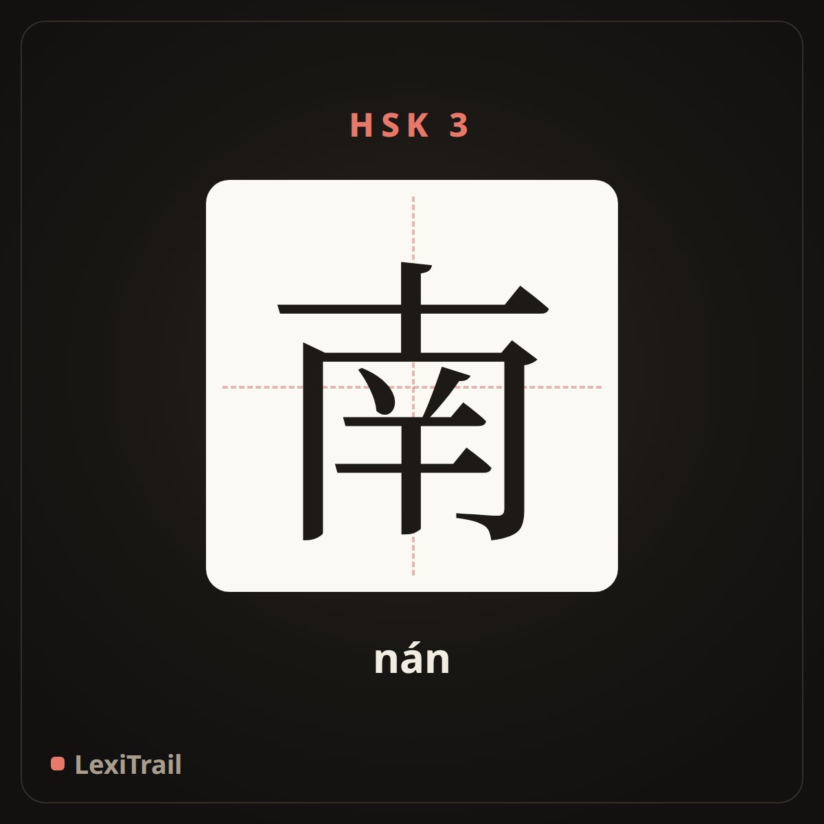 南 — the Chinese character for south (nán), stroke diagram
