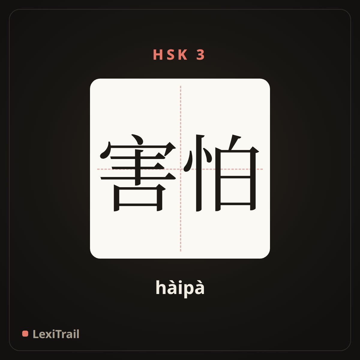 害怕 — the Chinese character for Fear (hàipà), stroke diagram