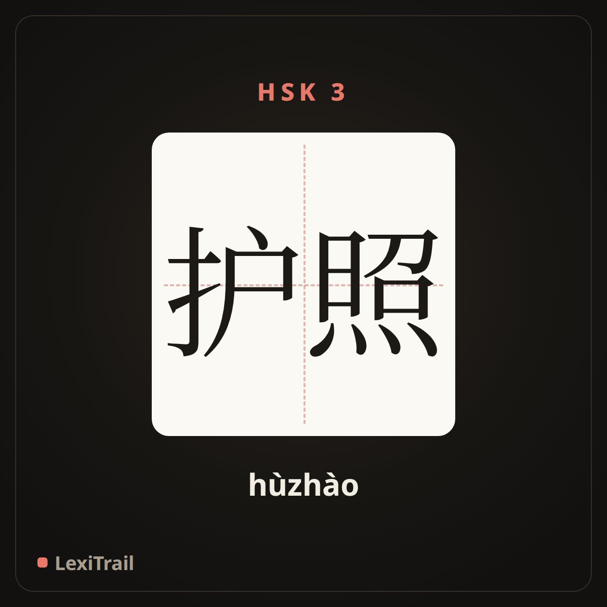 护照 — the Chinese character for passport (hùzhào), stroke diagram