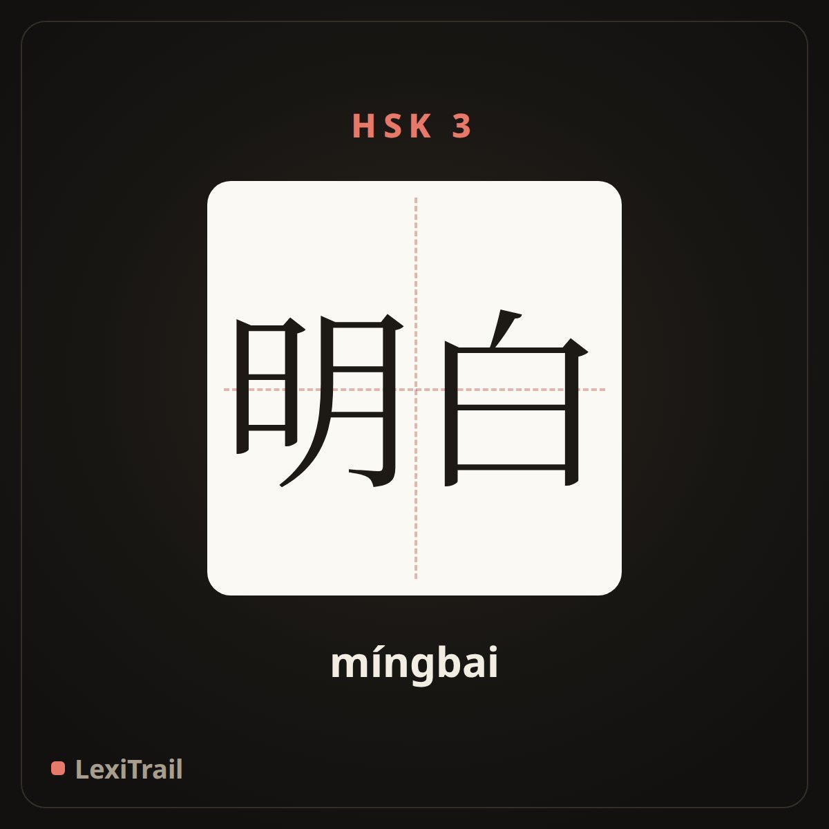 明白 — the Chinese character for clear (míngbai), stroke diagram