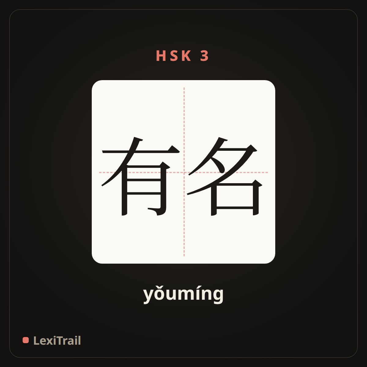 有名 — the Chinese character for Famous (yǒumíng), stroke diagram