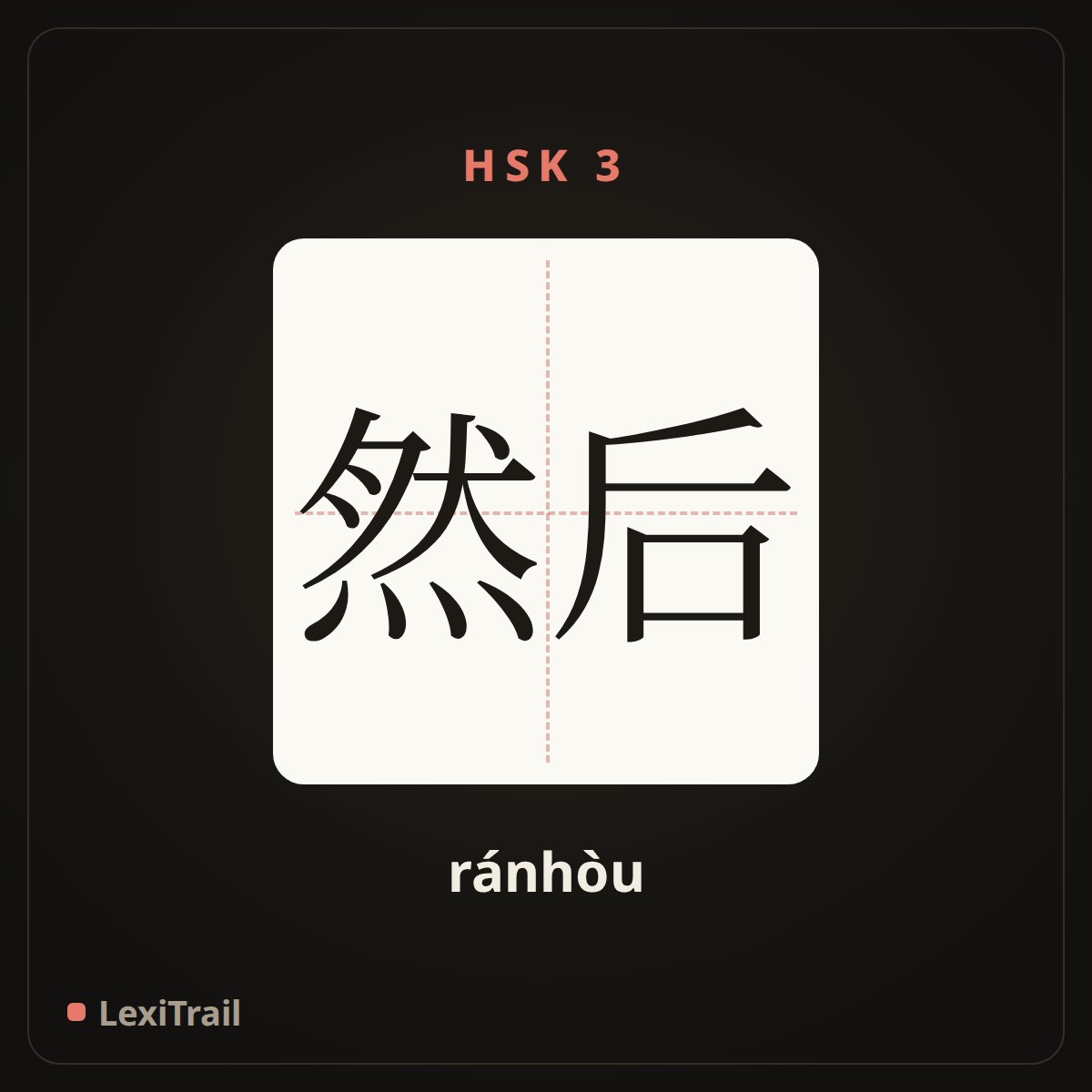 然后 — the Chinese character for Then (ránhòu), stroke diagram