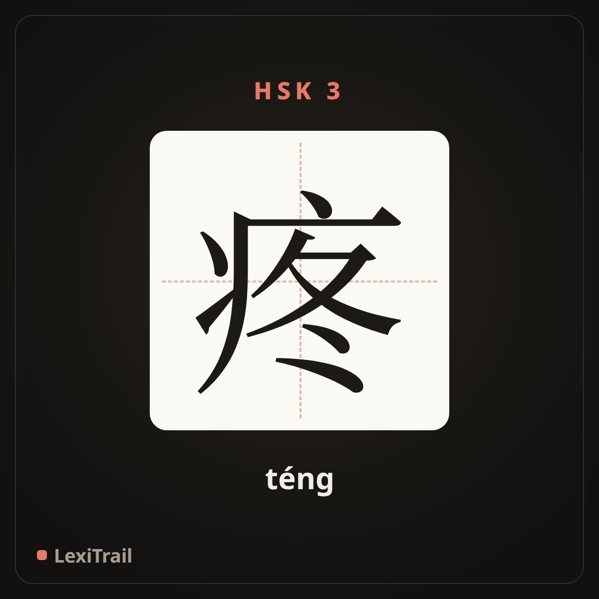 疼 — the Chinese character for hurt (téng), stroke diagram