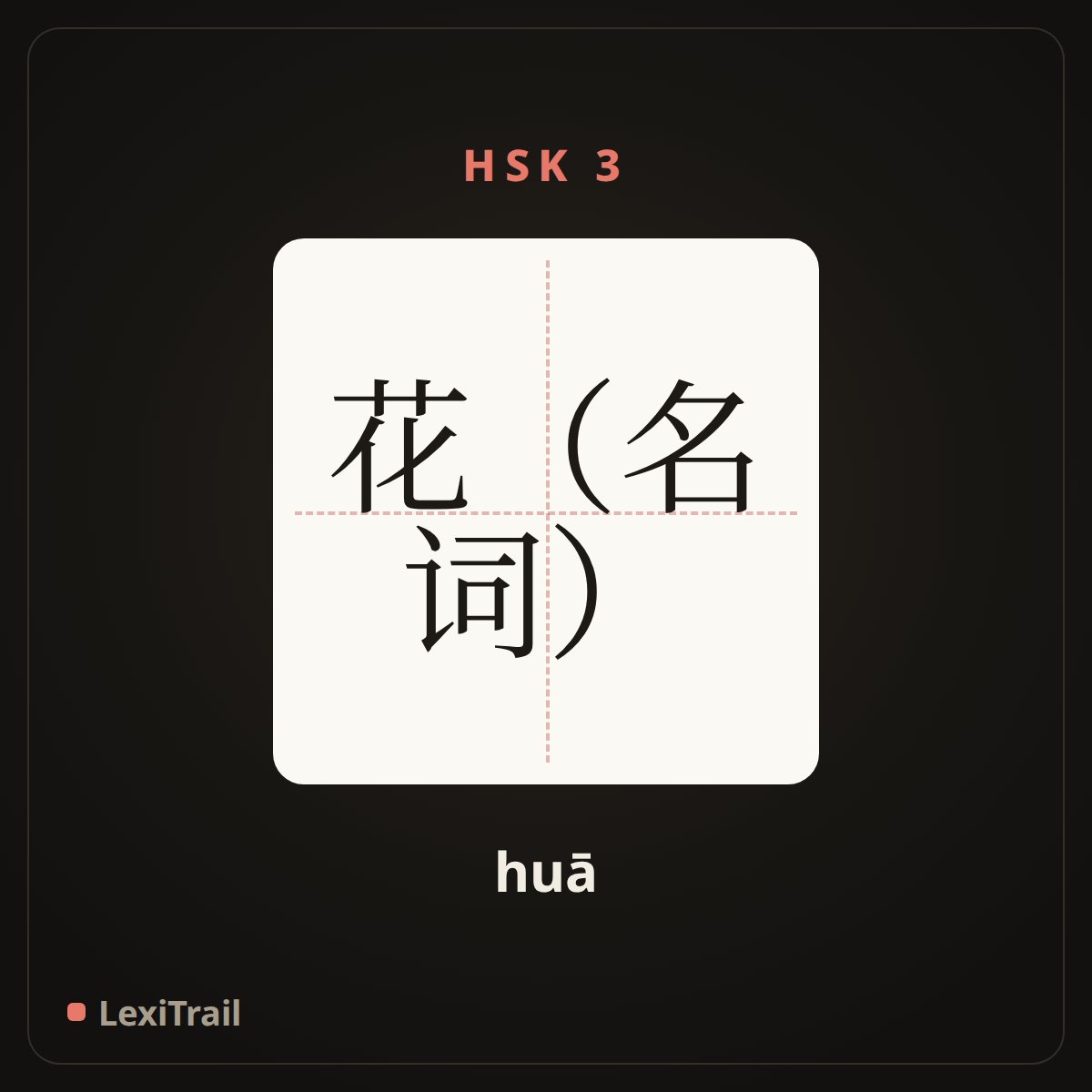 花（名词） — the Chinese character for flower (huā), stroke diagram