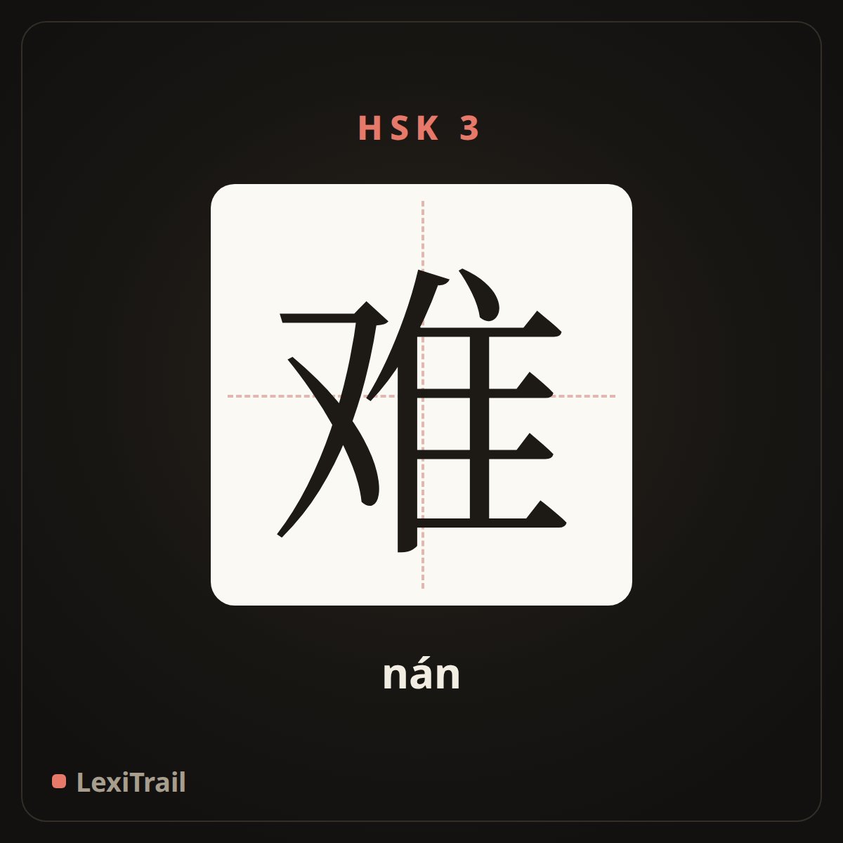 难 — the Chinese character for difficult (nán), stroke diagram