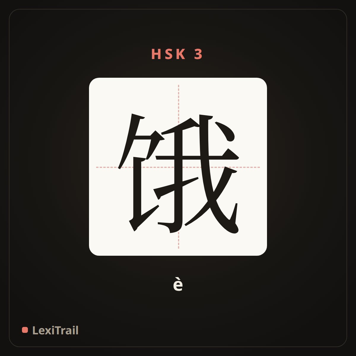 饿 — the Chinese character for hungry (è), stroke diagram