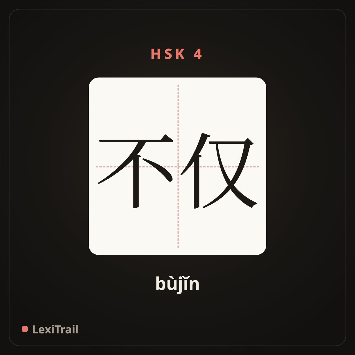 不仅 — the Chinese character for not only (bùjǐn), stroke diagram