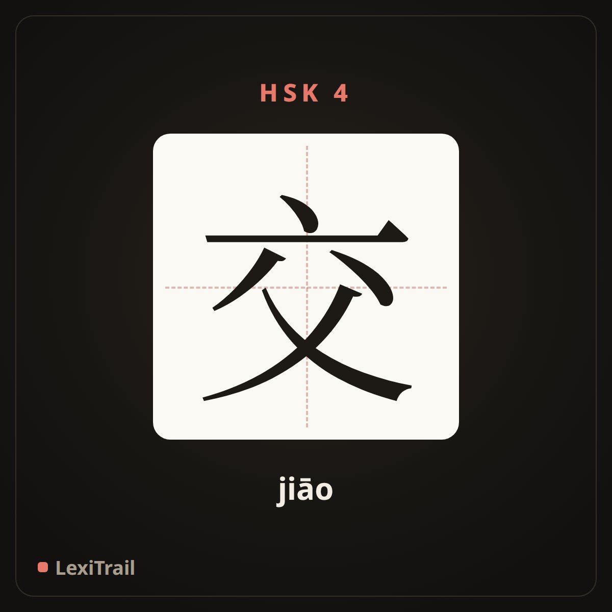 交 — the Chinese character for hand over (jiāo), stroke diagram