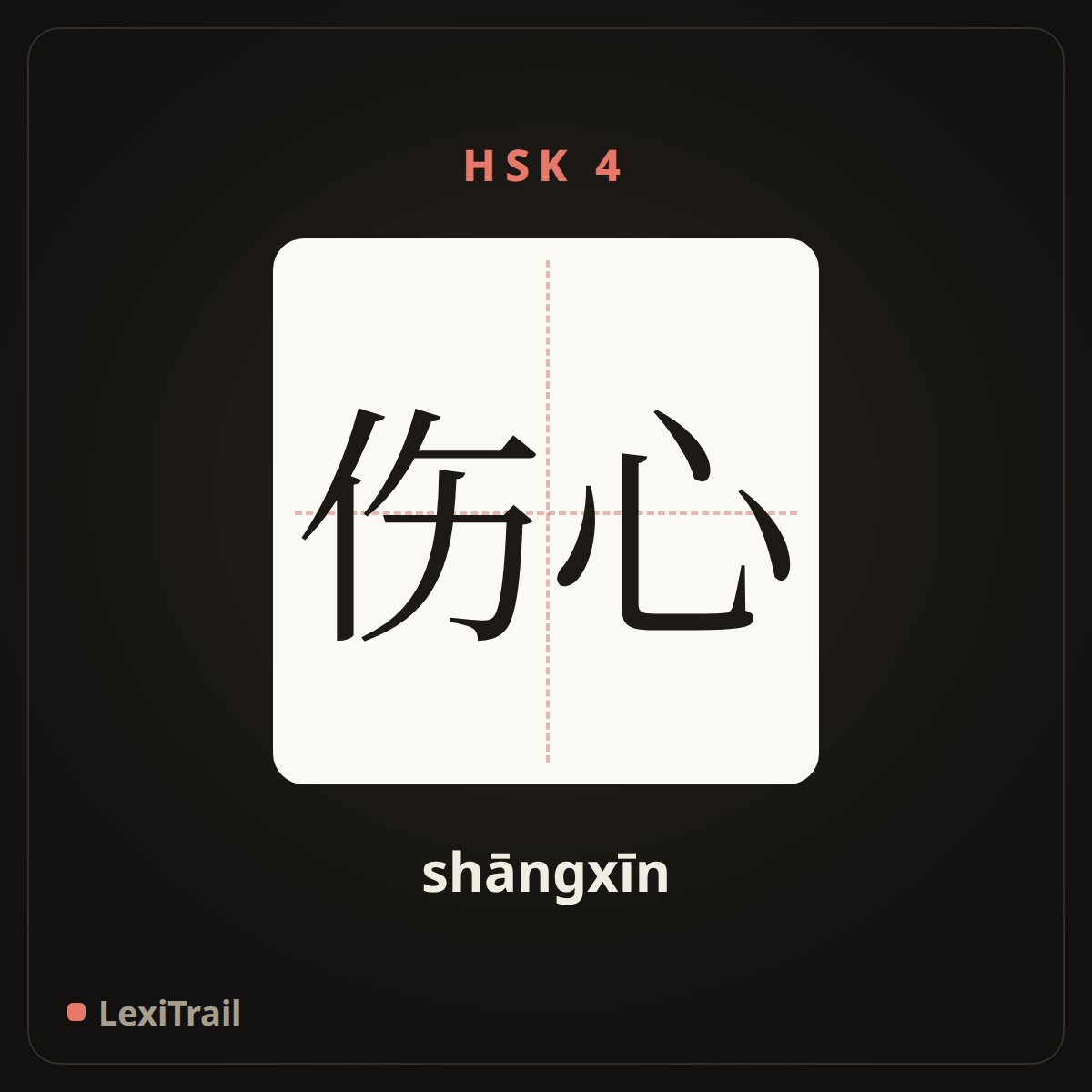 伤心 — the Chinese character for Sad (shāngxīn), stroke diagram