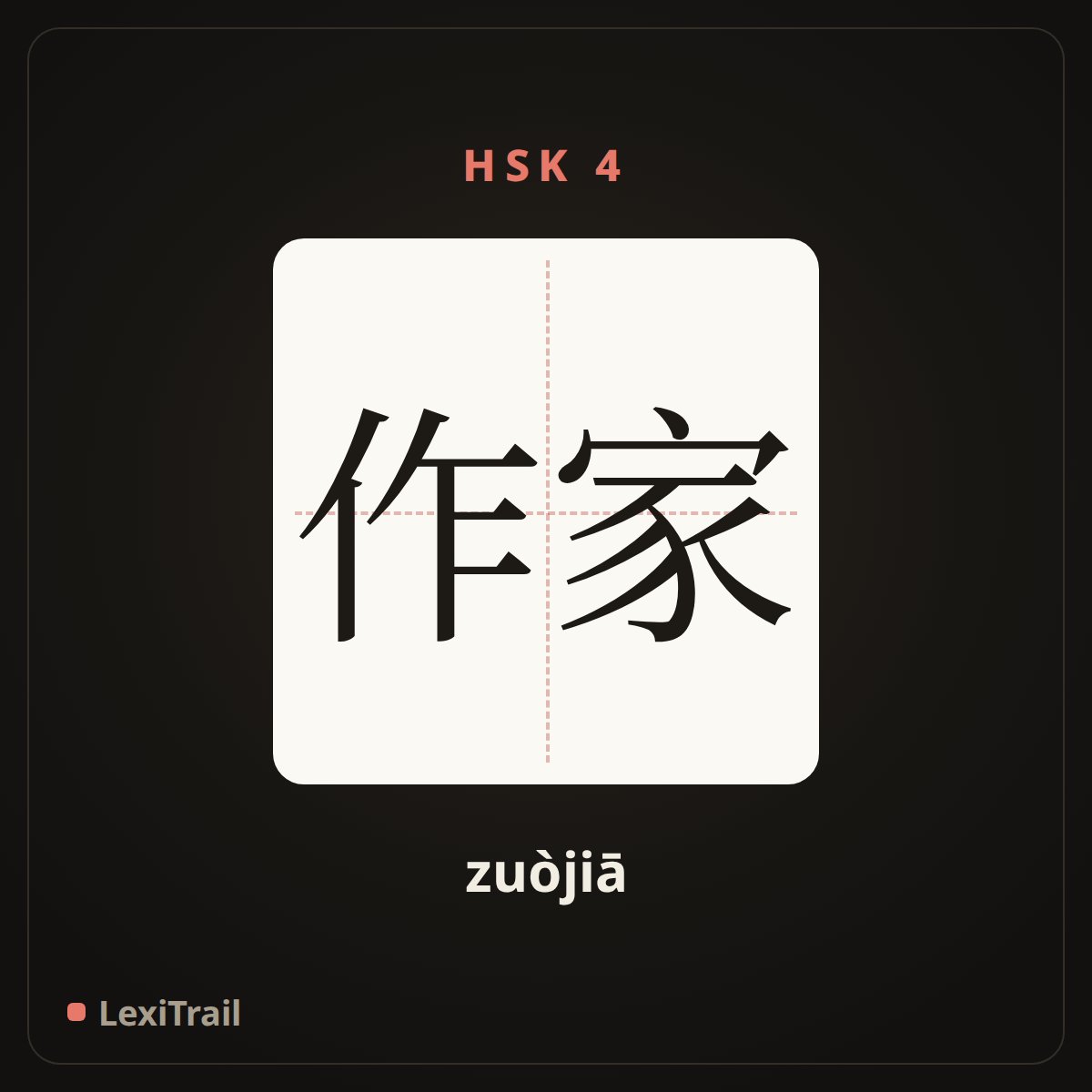 作家 — the Chinese character for writer (zuòjiā), stroke diagram