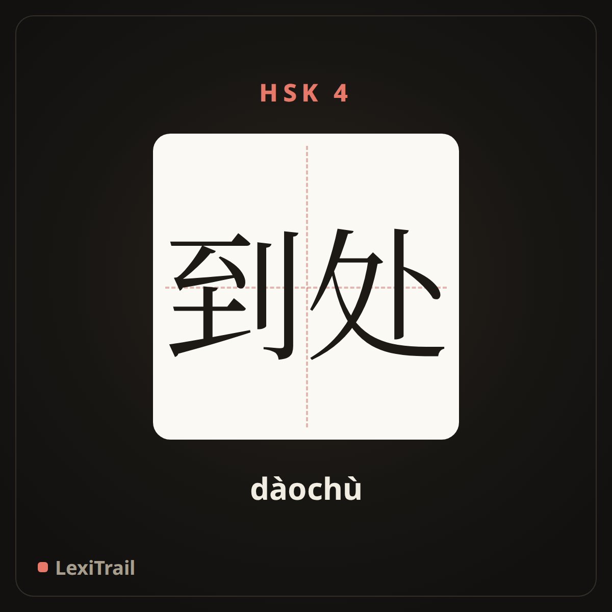 到处 — the Chinese character for everywhere (dàochù), stroke diagram