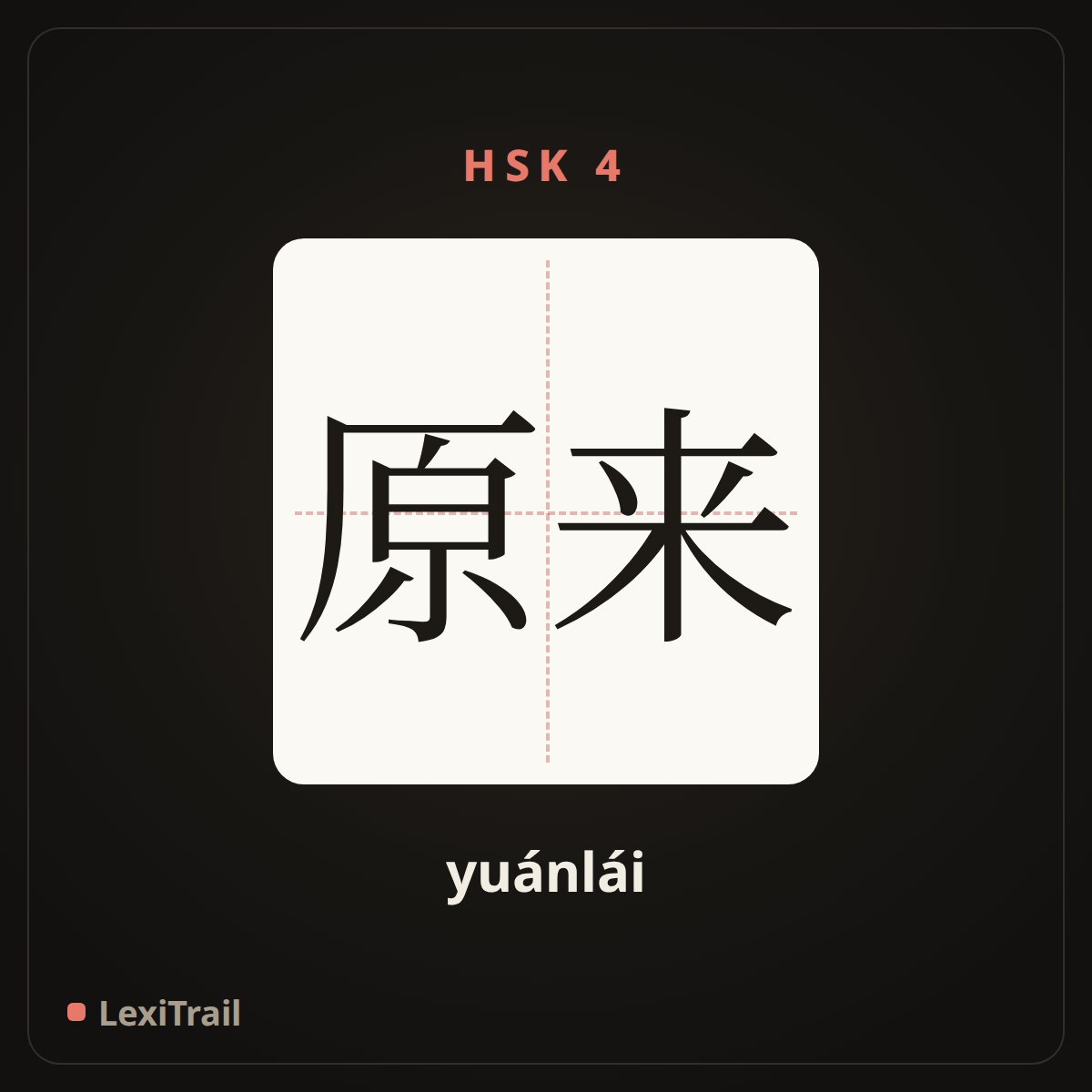 原来 — the Chinese character for Original (yuánlái), stroke diagram