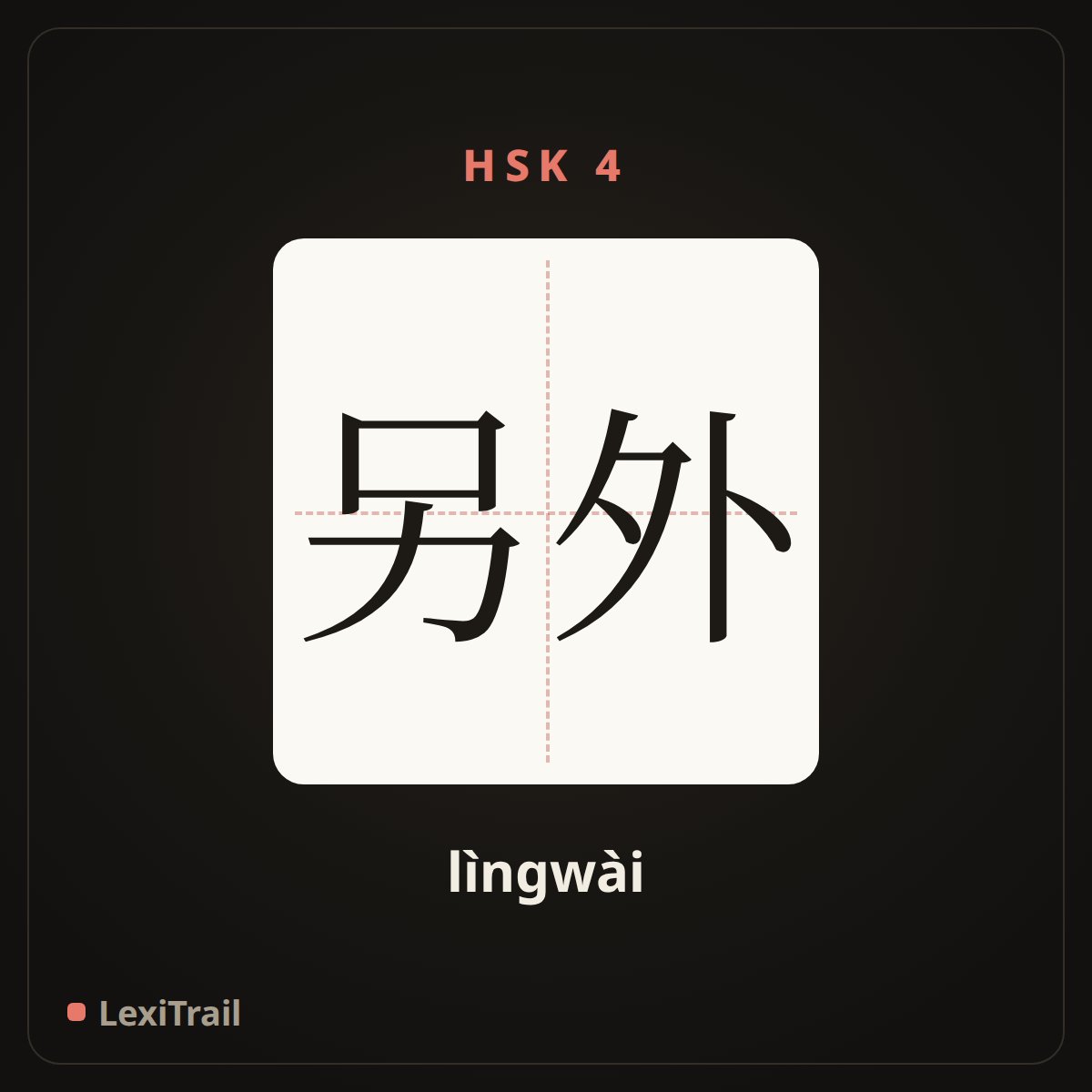 另外 — the Chinese character for in addition (lìngwài), stroke diagram