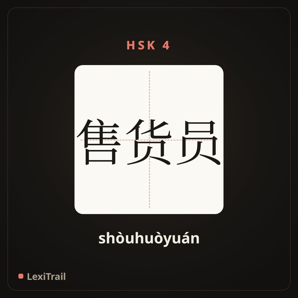 售货员 — the Chinese character for Salesperson (shòuhuòyuán), stroke diagram