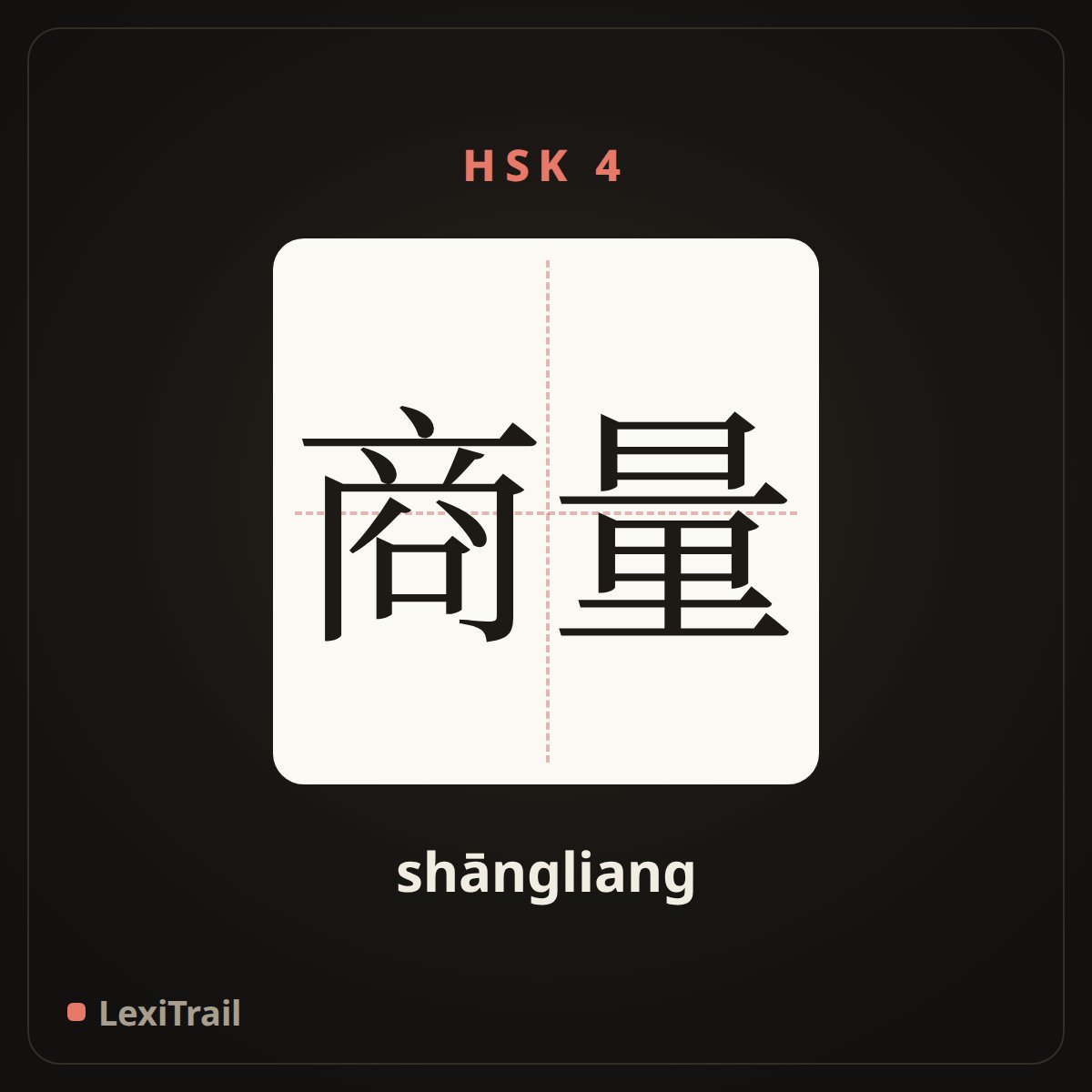 商量 — the Chinese character for discuss (shāngliang), stroke diagram