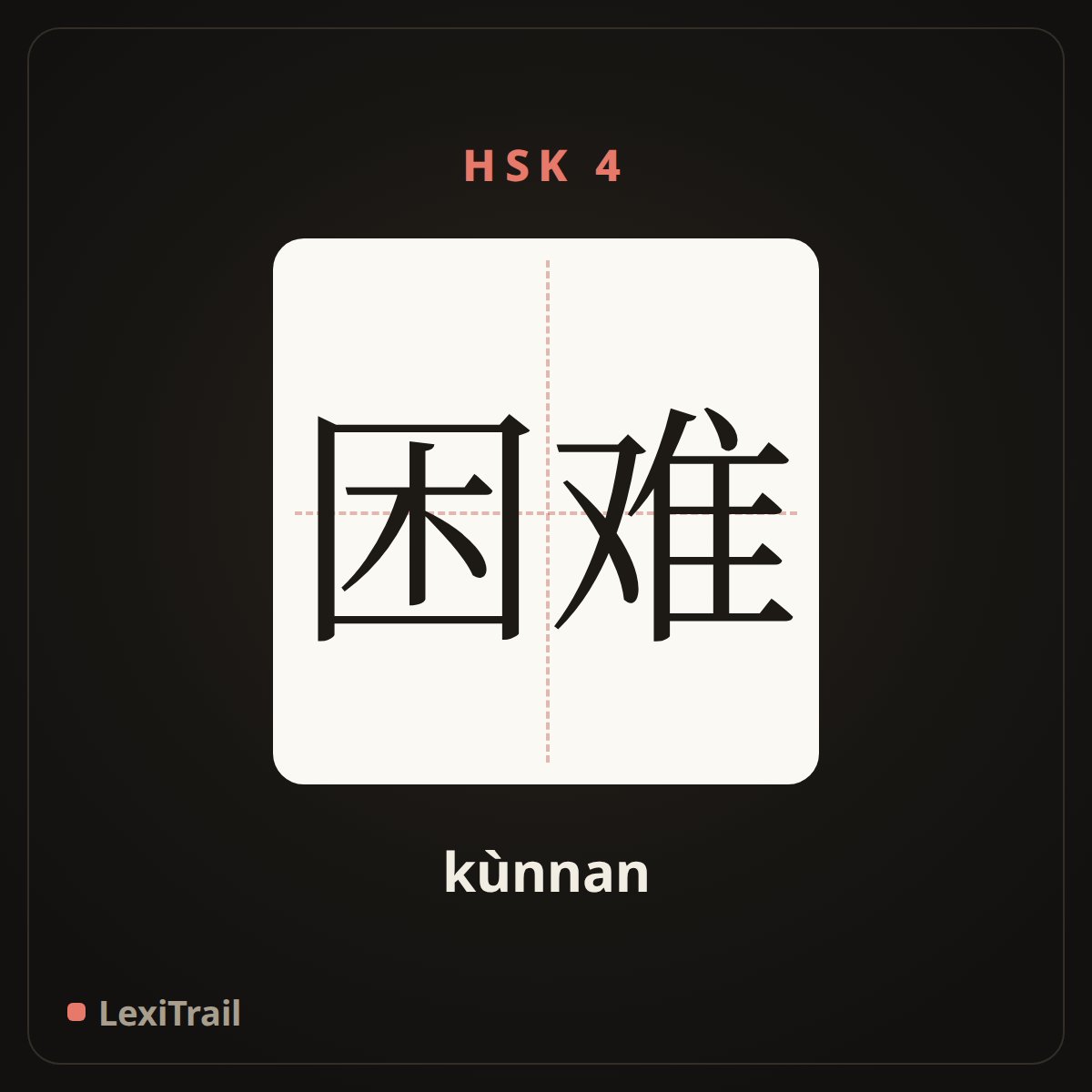 困难 — the Chinese character for difficulty (kùnnan), stroke diagram