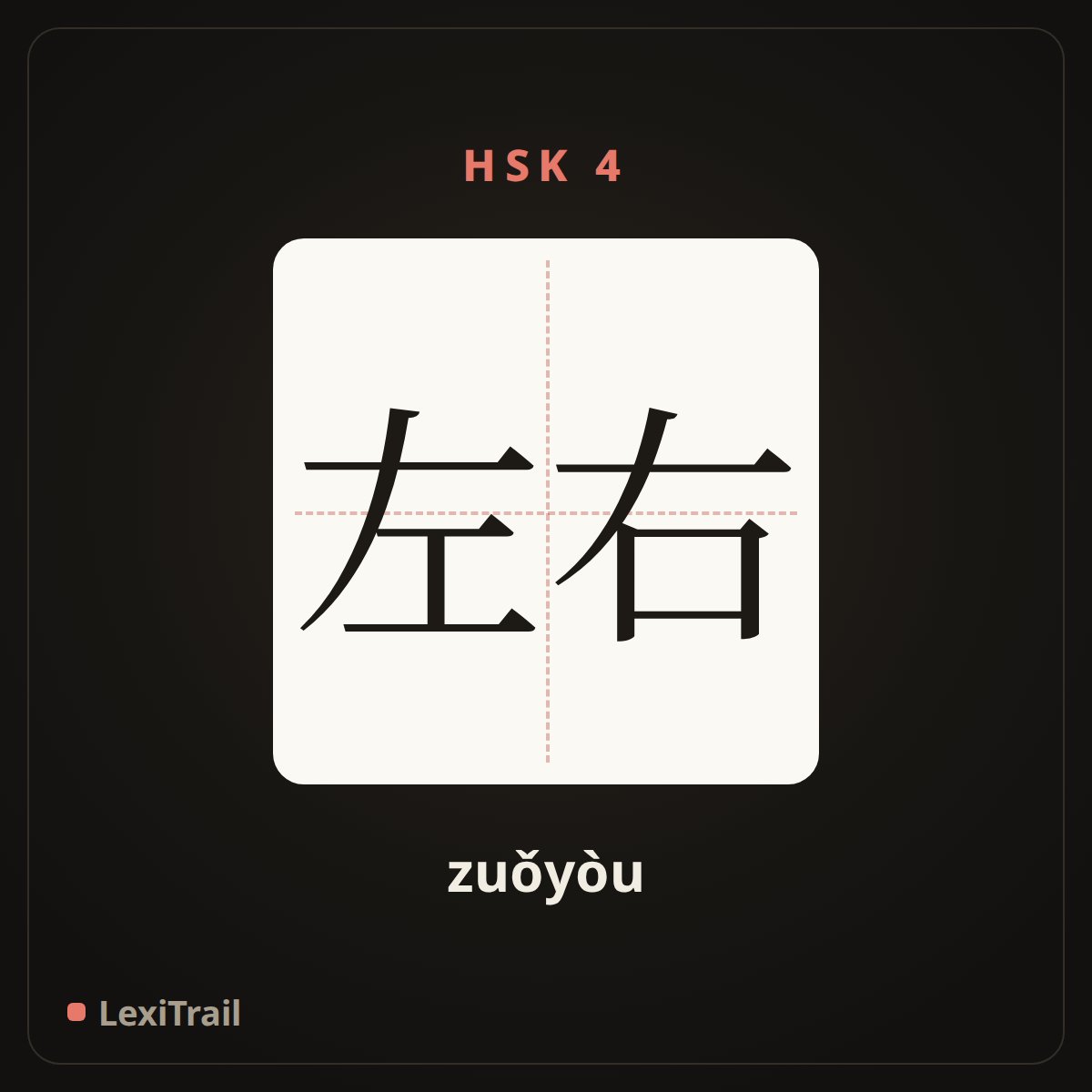 左右 — the Chinese character for About (zuǒyòu), stroke diagram