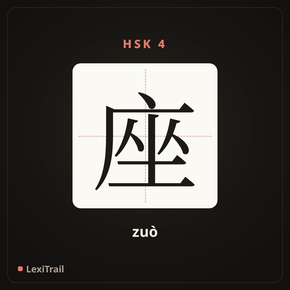 座 — the Chinese character for Seat (zuò), stroke diagram