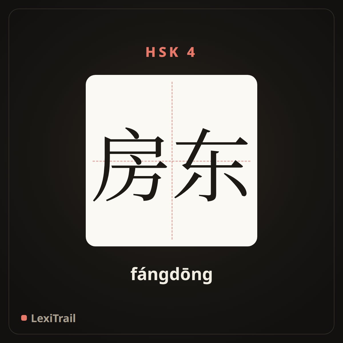 房东 — the Chinese character for landlord (fángdōng), stroke diagram