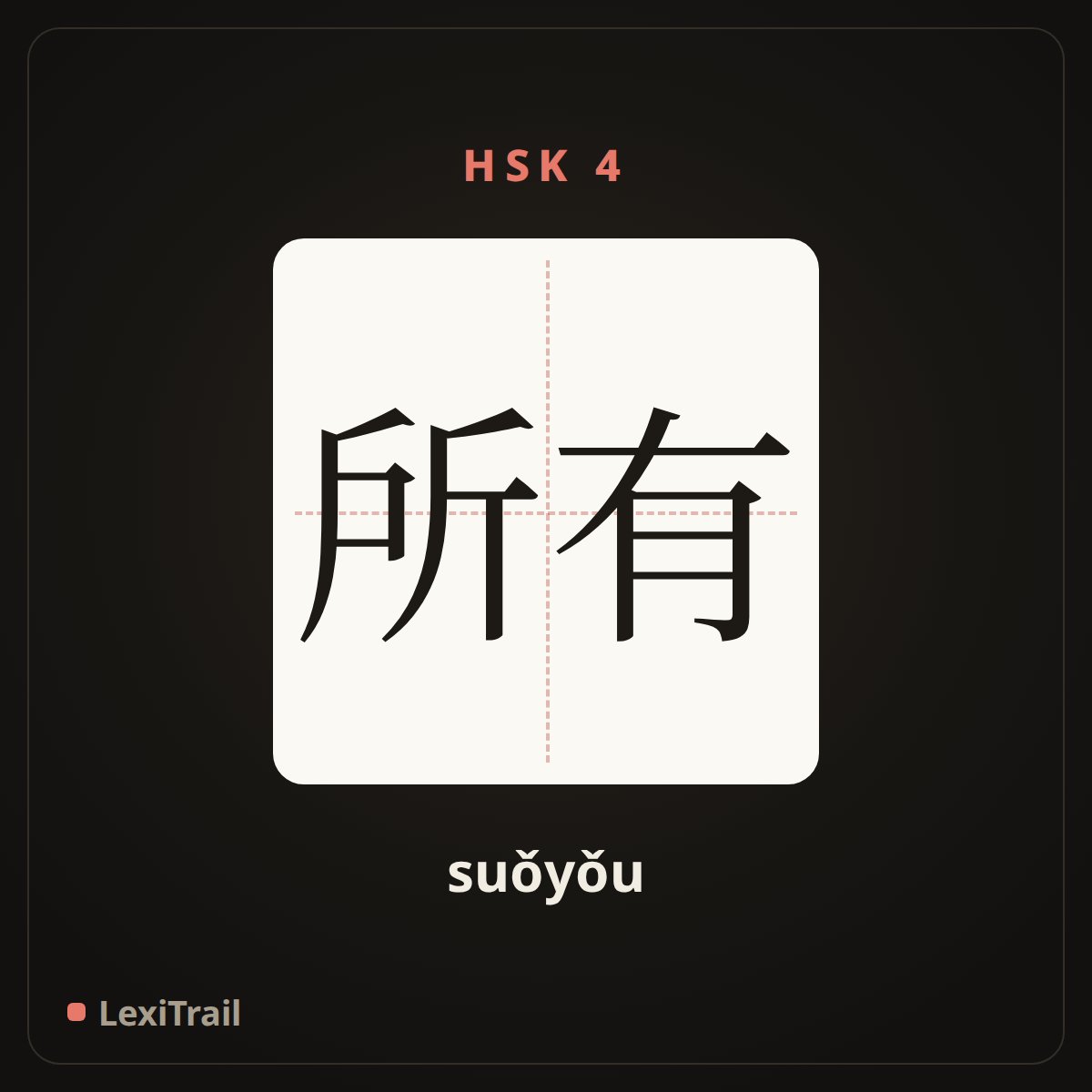 所有 — the Chinese character for All (suǒyǒu), stroke diagram