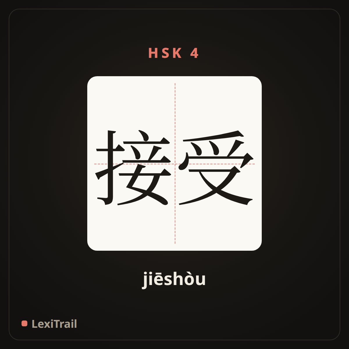 接受 — the Chinese character for accept (jiēshòu), stroke diagram