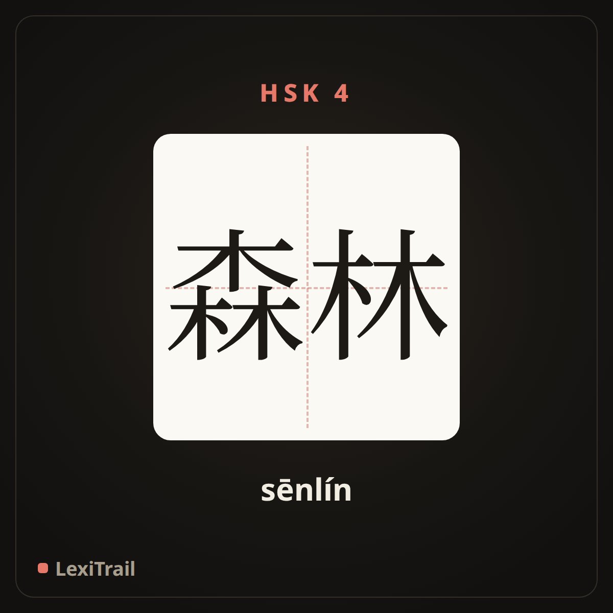 森林 — the Chinese character for Forest (sēnlín), stroke diagram